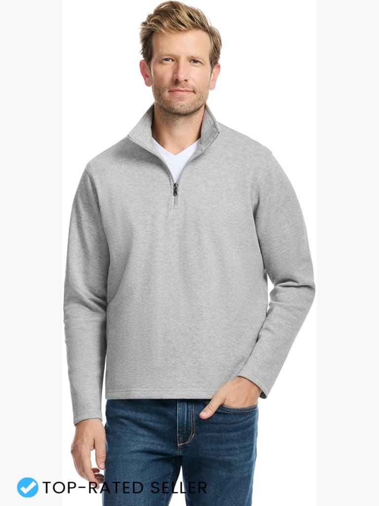 Men's Pique Quarter-Zip Pullover Classic Fit Long Sleeve Sweater